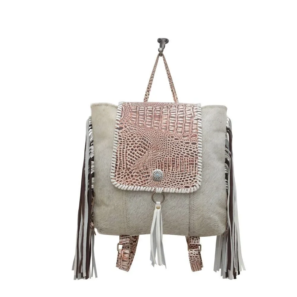 Myra Bag Handmade Smokey Leather & Hairon Upcycled Canvas Backpack
